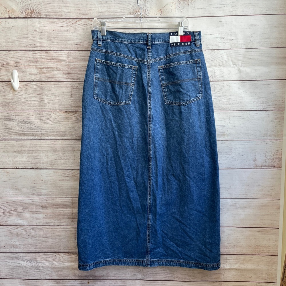 Tommy Hilfiger Blue Denim Button-Front Maxi Skirt - Picture 4 of 7